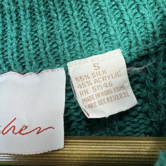 Vintage Cable Knit Chunky Sweater Womens Small Green Fisherman Aran Silk Blend - Picture 4 of 5
